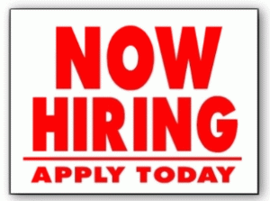 now hiring sign